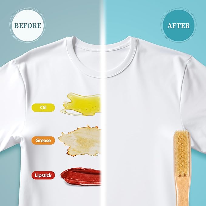 BFWood Laundry Stain Brush, Natural Soft Boar Bristles, Removes Tough Stains from Delicate Fabrics Like Knits, Cotton, and Linens, Gentle on Fabrics, No Damage