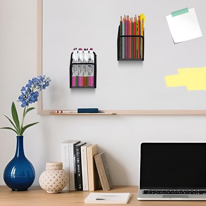 Black Small Magnetic Basket Set of 2, Refrigerator Basket, Magnetic Baskets Heavy Duty, Magnetic Storage for Locker Organizer Holder for Whiteboard Office, 3.7"x2.7"x4.8"