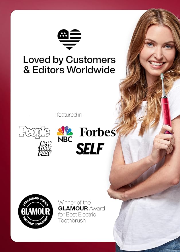 Aquasonic Vibe Series Ultra-Whitening Toothbrush – ADA Accepted Electric Toothbrush - 8 Brush Heads & Travel Case – 40,000 VPM Motor & Wireless Charging - 4 Modes w Smart Timer – Ruby