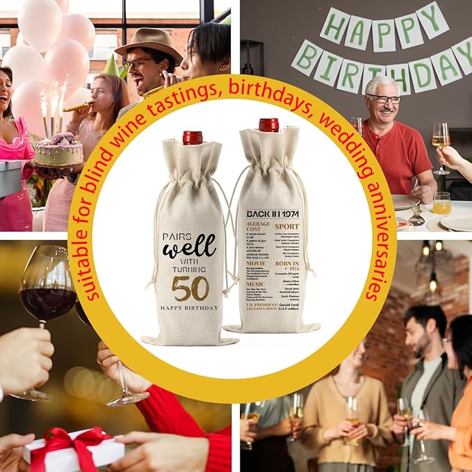 50th Birthday Gifts for Women Men, 50 Year Old Gifts for Women Grandparents Wine Gift Bag, Wine Accessories Gifts Anniversary 50th Birthday Decorations Wine Bag Wine Bags for Wine Bottles Gifts
