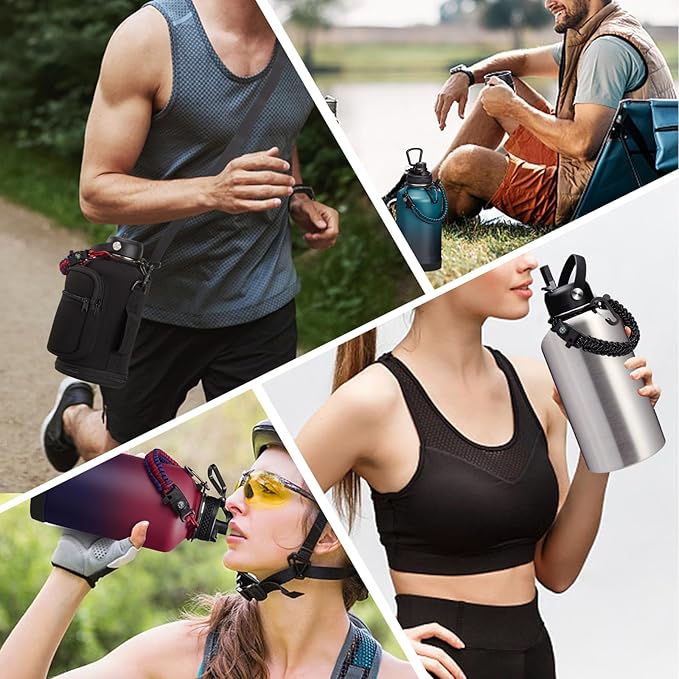 64 oz Insulated Water Bottle Stainless Steel - Gallon Water Bottle with Straw, Half Gallon Water Jug Wide Mouth, Sweat-Proof Metal Flask Mug with Paracord Handle For Gym Camping Hiking
