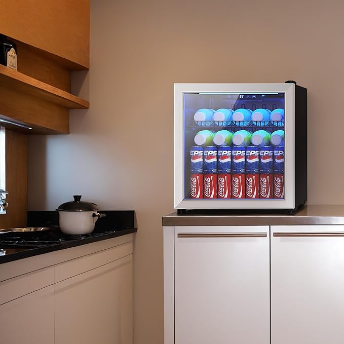 1.77 Cu.Ft Beverage Fridge, Mini Fridge With Glass Door, Beverage Cooler Refrigerator, Wine Drink Beer Fridge, Adjustable Shelves & Digital Temperature Display, 16 Bottle 68 Can, Silver