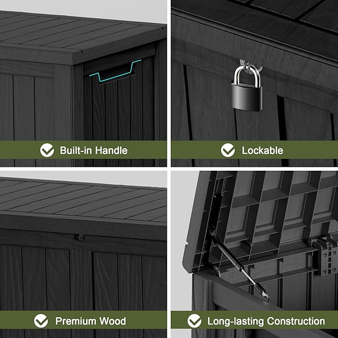 120 Gallon Patio Storage Box, Large Outside Storage Bin for Patio Furniture Covers, Cushion Pillows, Waterproof Outdoor Storage Bench for Towels, Garden Tools and Pool Accessories, Black