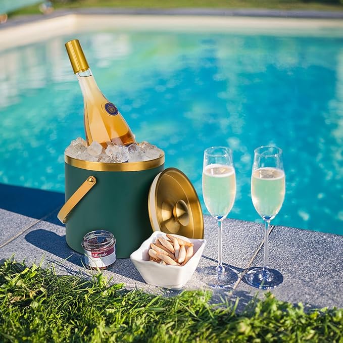 3L Double-Wall Insulated Stainless Steel Ice Bucket with scoop for Cocktail Bar - Metal Ice Bucket for freezer with Lid for parties,Camping,and More!champagne bucket,bar cart accessories