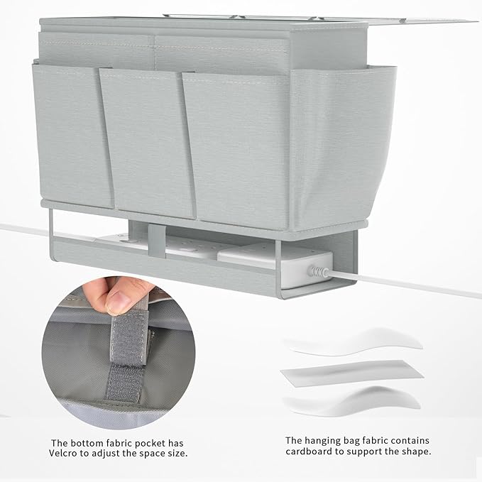 Bedside Caddy, Bed Organizer with 11 Pockets and Power Strip Holder, Versatile Bedside Storage Caddy for Home,Dorm,Bunk,Hospital,Crib Bed (2 Pack Grey)