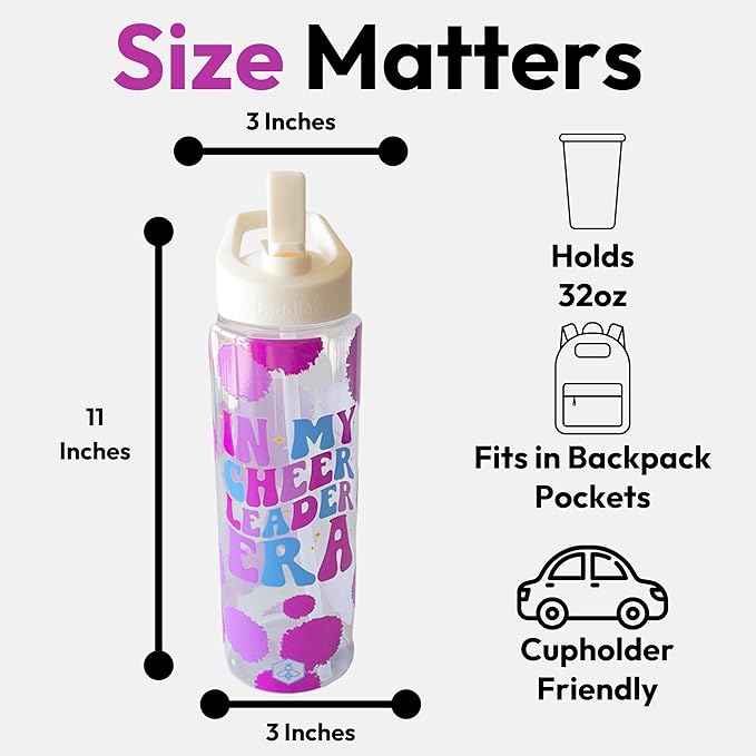 32oz Cheerleader Water Bottle with Straw Lid | BPA-Free Reusable Bottles for Cheerleaders, Cheer Team or Cheerleading Coach | Great Gifts for Girls, Coaches