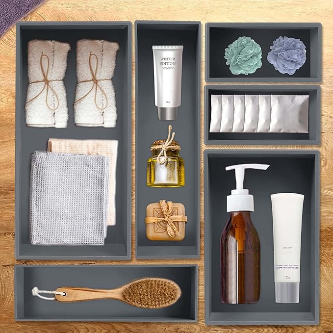 Bamboo Drawer Organizer - Kitchen Utensil Organizer Silverware Tray Cutlery Holder,Office Desk Supplies and Accessories,15 * 5.9 * 2.6,Grey