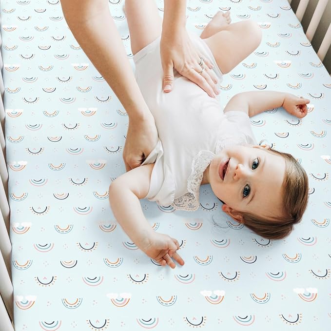 2-Pack Crib Sheets for Boys,Girls - Viscose Derived from Bamboo Fitted Crib Sheet, Organic Baby Crib Sheets, Crib Mattress Sheet,Toddler Bed Sheets,Baby Sheets for Crib Fitted Sheets(Jolly Rainbow)