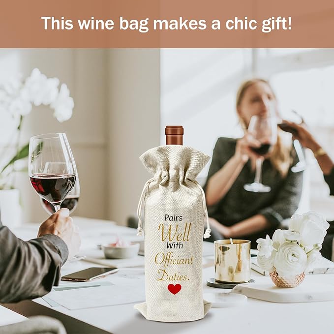 bxtala Officiant Gifts for Wedding Day Wine Gift Bags, Officiant Gifts from Bride Groom, 1pcs Well with Officiant Reusable Burlap Wine Gifts Bags for Wine Bottles, Wedding Engagement Party Favor -10