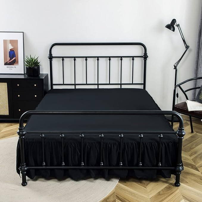 Bed Skirt Queen Size Ruffled Bed Skirt with Split Corners, 14 Inch Drop Dust Ruffle Bed Skirt with Platform, Black