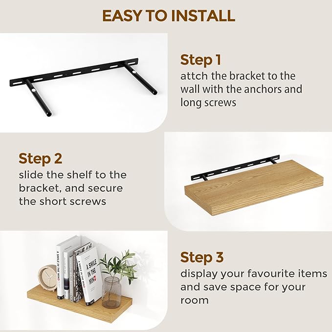 72 Inch Floating Shelves, 72 x 9 Rustic Wooden Fireplace Mantel, 9 Inch Floating Shelf for Wall, Farmhouse Wall Shelves for Home Storage & Display, Oak Color, Set of 1