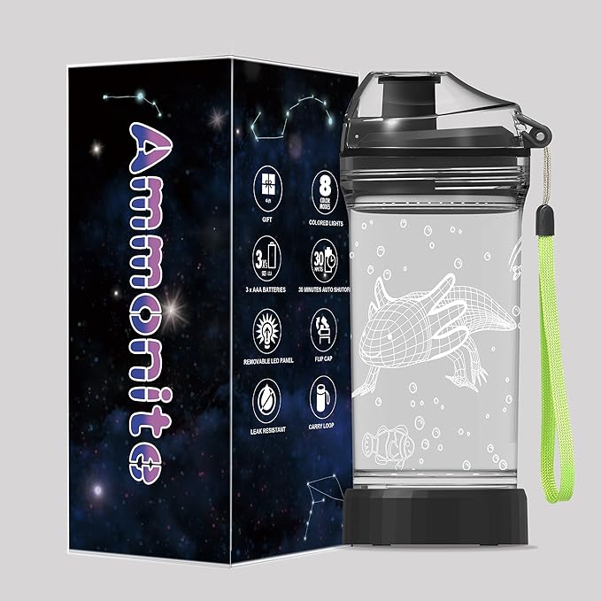 Axolotl Water Bottle with 3D Glowing LED Light - 14 OZ Tritan BPA Free - Creative Ideal Travel Cup Gift for School Kid Boy Child Gamer Holiday Camping Picnic