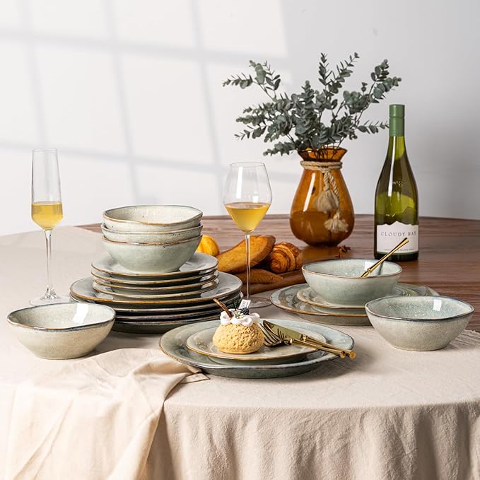 AmorArc Ceramic Dinnerware Sets, Handmade Stoneware Reactive Glaze Plates and Bowls Set, Scratch Resistant | Dishwasher & Microwave Safe Dishes Set, Service for 4 (12pc)