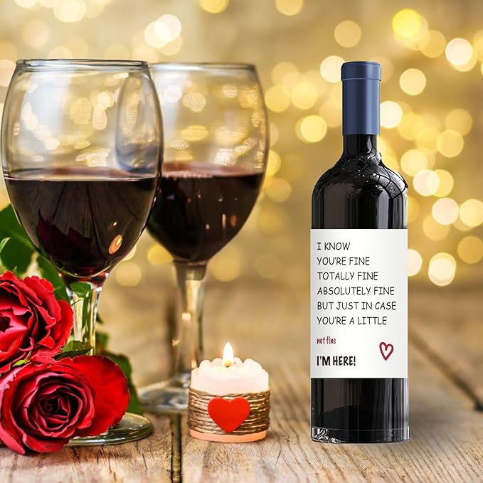 24Pcs Funny Encouragement Wine Bottle Label for Women Men, Thinking of You Wine Bottle Label for Husband Wife, Get Well Soon Wine Bottle Stickers, You’re Totally Fine I’m Here for You