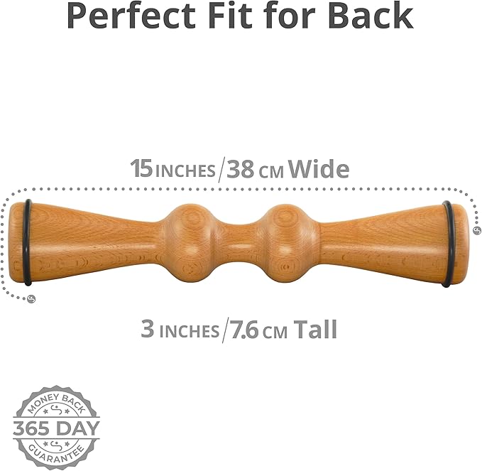 Body Back Wood Back Roller, Spine Stretcher & Aligner, Ma Roller, Back Cracker for Back Pain Relief and Muscle Recovery, Manual Back Massager, Wood Therapy Massage Tool (15 inch)