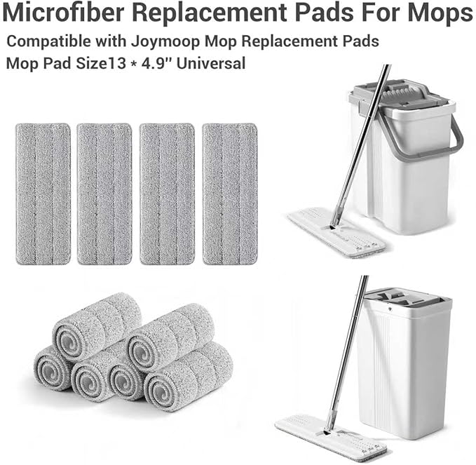 10Pcs Joymoop Mop Replacement Pads, 13 * 4.9'' Universal Mop Pads Mop Head Refills Washable Wet Mop, Compatible with Most 11-13” Size Mops,
