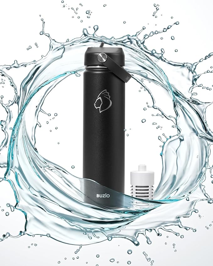 BUZIO Single Water Bottle Filter Replacement, Carbon Filter for Water Bottles & Tap Water, Duration 3 Months, 48 Gallons, Reusable for Clean Drinking Water On The Go