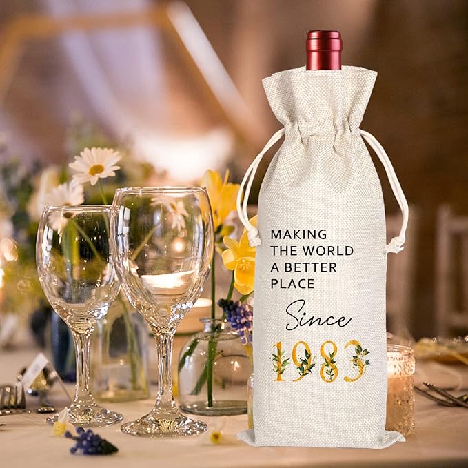 41th Birthday Gift | 41 Birthday Wine Bag Gift |Making The World A Better Place Since 1983 | 41 Birthday Gifts for Her Sister | 41 Years Old Gift Idea Wine Bag | Birthday Party Favors 11WB42