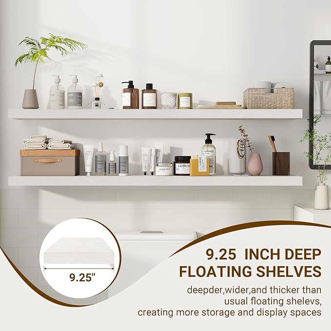 55 Inch Floating Shelves, 55"x9.25"x1.5" Inch Deep Floating Shelves for Wall, Wooden Shelves for Bathroom, Bedroom, Living Room, Cream White Oak