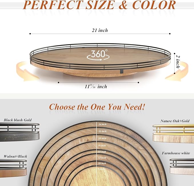 21" Lazy Susan Oak Wood Turntable Organizer for Cabinet, Farmhouse Round Wooden Large Lazy Susan Organization and Storage for Dining Table, Pantry, Kitchen, Countertop, Cupboard, Home Decor