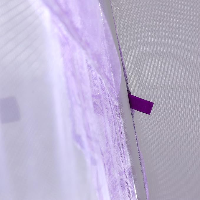 Bed Canopy, Princess Bed Curtain Net for Girls & Adults,Three-Doors Rectangle Lace Dome Netting (Purple, King)