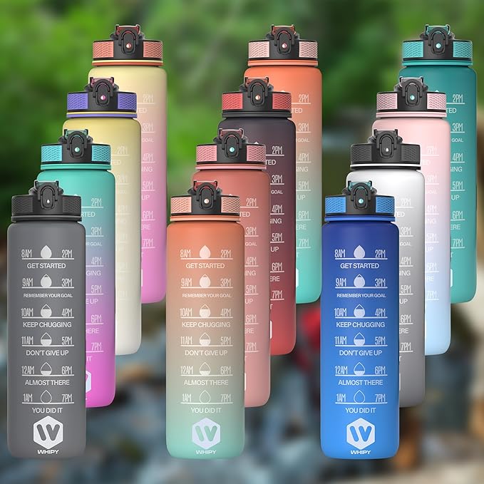 32 oz Water Bottle with Time Marker Leak-Proof & BPA Free Reusable Gym Water Bottle Easy to Carry Motivational Water Bottle for Fitness, Sports, Cycling (Orange & Light Green Green Head)