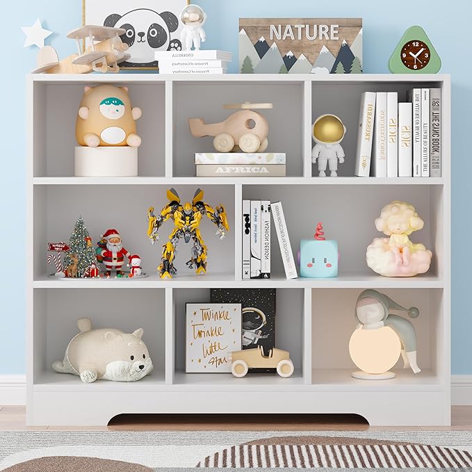 Book Shelf Set of 2, 8 Cubes Storage Organizer, 3-Tier Open Bookshelf Wooden Bookcase, Freestanding White Bookshelf Cube Shelf for Bedroom, Living Room