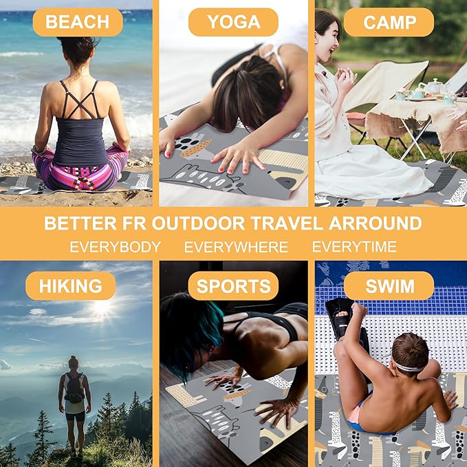 Beach Towel Oversized, Cute Dachshund on Grey Microfiber Beach Towels, Lightweight, Absorbent, Quick Dry, Sand-Free Beach Blanket, Unique and Ideal Gift for Camping, Pool,Yoga, 29.5” X 59”