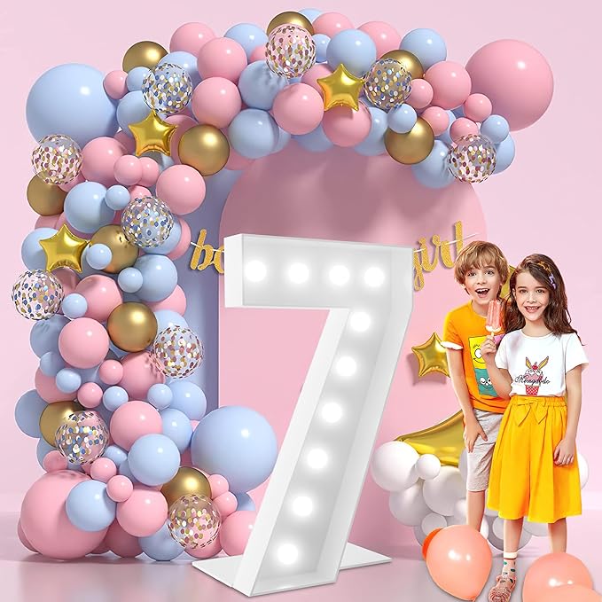 4FT Marquee Light Up Numbers Marquee Numbers 7, Multiple Color Options Including Cool White & Colorful, NO Glue Gun Needed, Birthday Decorations