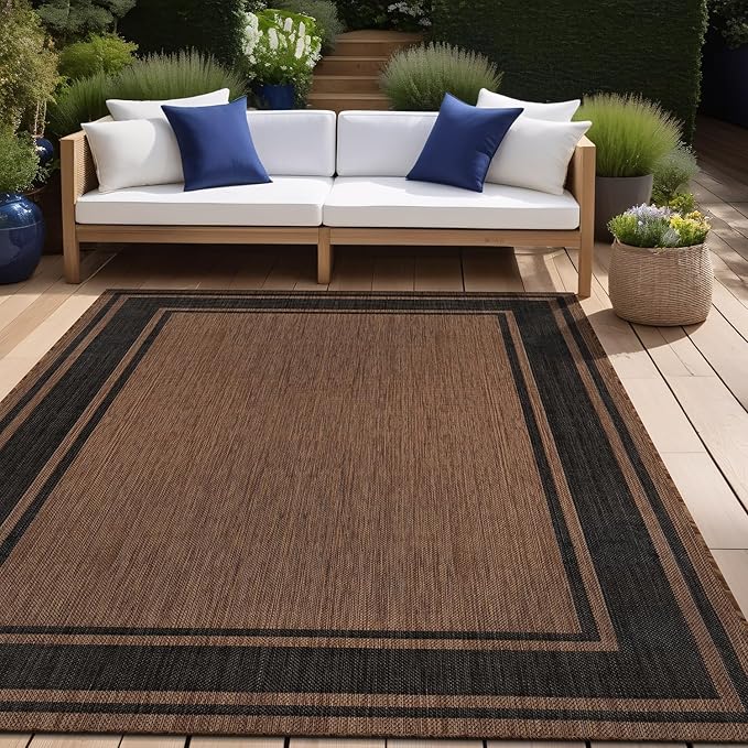 Beverly Rug Outdoor Rug 6x9 Modern Bordered Area Rugs for Indoor and Outdoor Patio Deck Porch Garden Waterproof Weather Sun Resistant Washable Outside Carpet (6 x 9 Gold)
