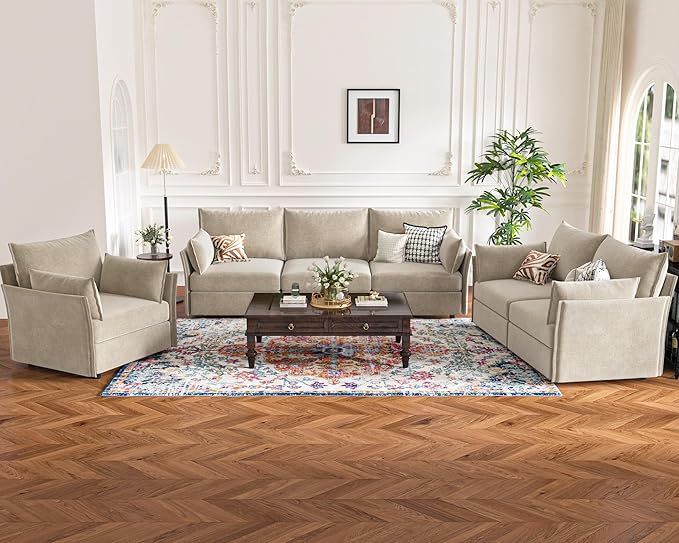 102.6" Luxury Modular Sleeper Sofa Bed 6 Seat Reversible Sectional Couch Deep Seat with Storage Chaises Removable Cover for Living Room, Apartment - Chenille Beige