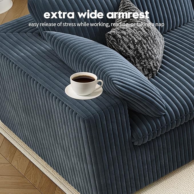157.5" Cloud Couch Modular Sectional Sofa for Living Room,Modern Sofa with Deep Seat,4 Seater Boneless Couch,Comfy Upholstered Corduroy Couches for Apartment, Studio, Office,Bedroom,Blue