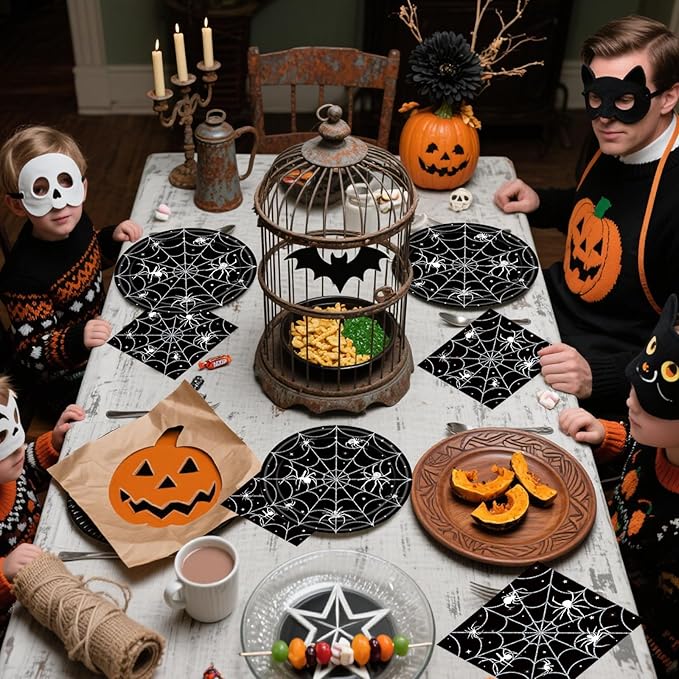 40Pcs Halloween Paper Plates and Napkins Party Supplies, Spider Web Plates Napkins Disposable Dinnerware Set for Spooky Halloween Party Decorations