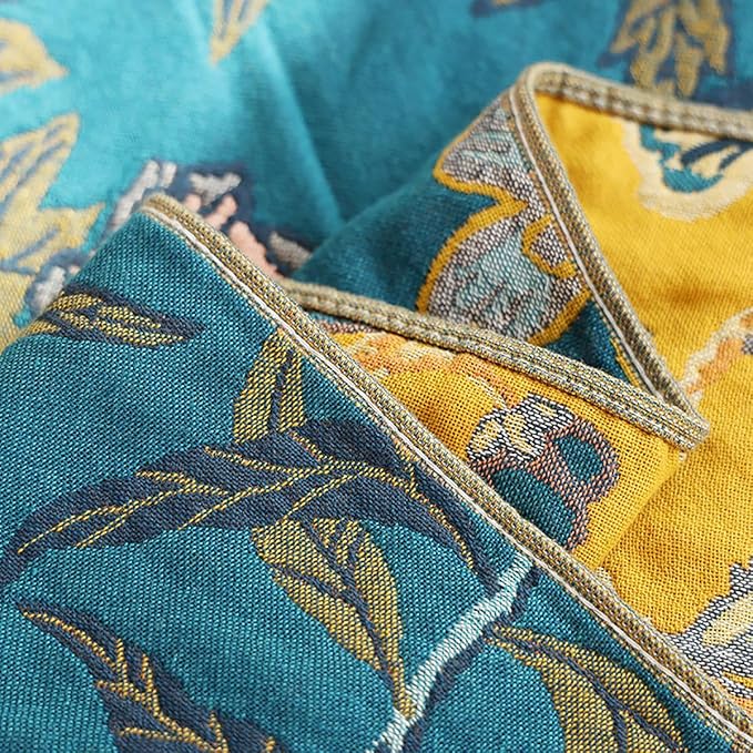 Boho Muslin Blanket for Adults 4-Layer Gauze 80 x 90 Inches Soft Cozy 100% Cotton Summer Cooling Blanket Floral Decor for Sofa Bed Coverlet Both Sides (Flowr Branch Teal, 80 x 90 in)