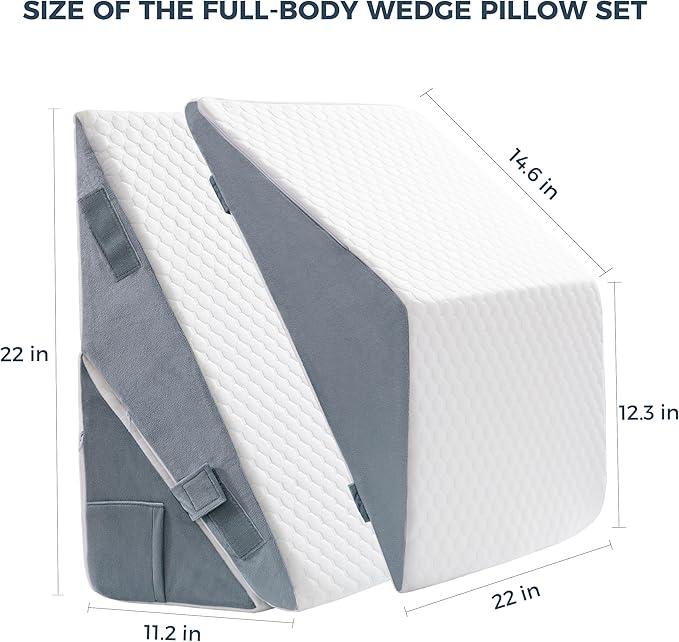 3PCS Bed Wedge Pillow Set - Memory Foam Adjustable 8&12'' Folding Triangle Pillow for Leg Knee Support Sleep Apnea Back Pain Relief Acid Reflux Snoring Sitting Up Rest Post Surgery Recovery