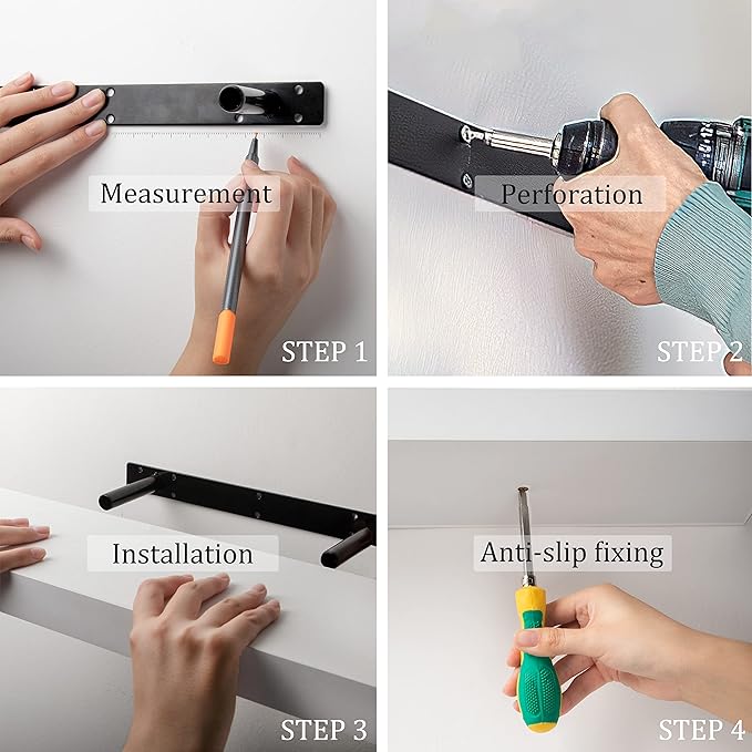 BAMEOS Floating Shelf,Wall Shelf,Decor Wall Mounted Shelves,Hanging Shelf Set for Bathroom Kitchen Living,Kitchen,Room Bedroom Storage (White, 47x9)