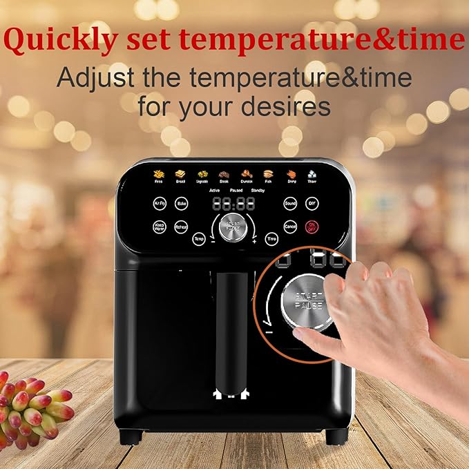 6.3QT Air Fryer Oven with LED Digital Touchscreen, 12 Preset Cooking Functions Air fryers, Bake, Reheat, Keep Warm, Nonstick and Dishwasher-Safe Basket, Stainless Steel/Black