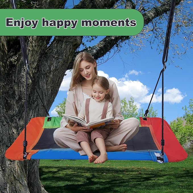 60" Platform Tree Swing, Waterproof Flying Swing Seat, 720lbs Weight Capacity, with Adjustable Hanging Straps, Swing Sets for Backyard, for Indoor and Outdoor Playground