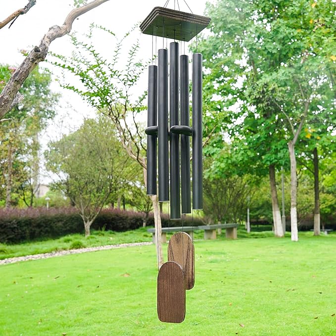 48" Large Wind Chimes for Outside Deep Tone, Wood Wind Chimes Outdoor Clearance, Memorial Gifts for Mother's Day and Christmas, Outdoor Decor for Garden, Patio, Yard(Big Wind Chime, Black)