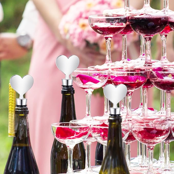 Blank Heart Shape Wine Stopper Stainless Steel Beer Stopper Blank Board Stopper with White Sheer Organza Bags Wedding Favor for Guests Wine Party Gifts Bridal Shower(Silver,36 Sets)