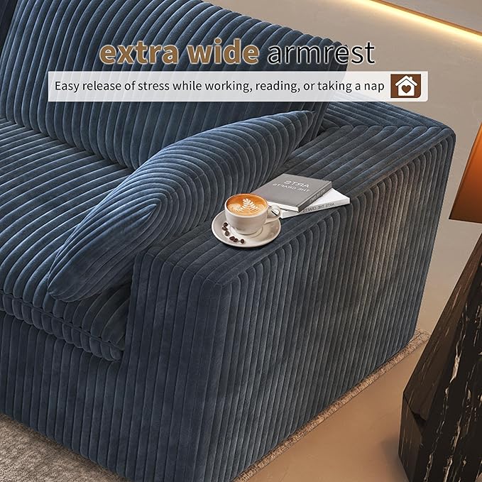 157.5" U Shaped Modern Sofa Modular Sectional Cloud Couch with 2 Ottoman,Deep Seat Upholstered Couches with Corduroy Fabric for Living Room Furniture,Bedroom and Apartment,No Assembly Required,Blue