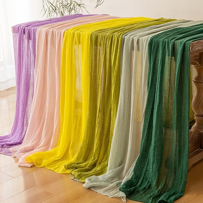 6pcs Yellow Gauze Rustic Cheesecloth Table Runner 120 Inch 10 FT for Wedding Baby Shower Bridal Shower Birthday Engagement Garden Outdoor Party Long Sheer Boho Decorations