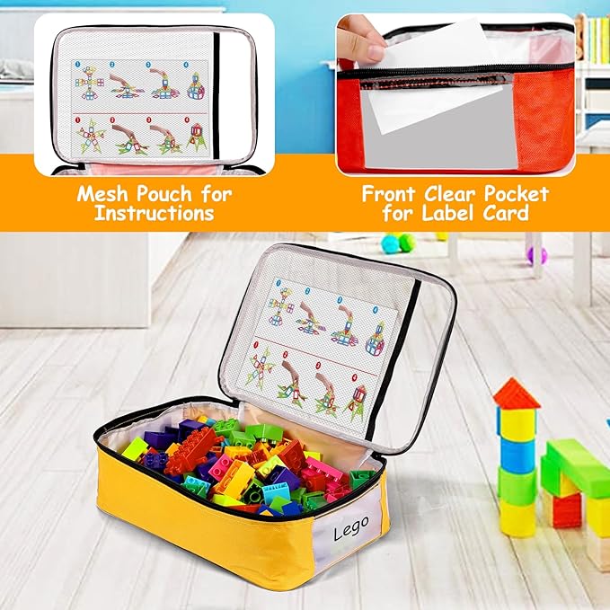 6 Packs Toy Storage Bags with Zipper, Clear PVC Organizing Bags,Waterproof Toy Storage Bags,Toy Organizing Bags for Building Blocks, Books, Puzzle