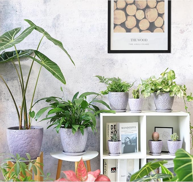 10inch Retro Ceramic Planter with Drainage Hole and Saucer for Multiple Plants, Indoor-Outdoor Garden Pots for Succulent, Orchid, and Flower (Fits Inner Pots Up to 9 Inch, Retro Purple)