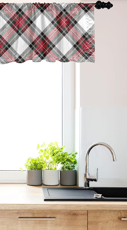Ambesonne Tartan Window Valance, Traditional Plaid with Diagonal Lines and Rhombuses Scottish Culture Inspirations, Curtain Valance for Kitchen Bedroom Decor with Rod Pocket, 42" x 12", Multicolor