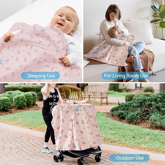 Baby Blanket for Boys Girls Super Soft Blanket,Fluffy Cool Lightweight Baby Receiving Blankets,Double Layer with Dotted Backing for Toddler Nursery (Pink, flower30*40in)