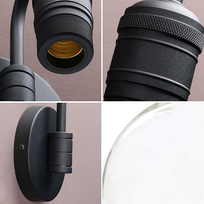 1-Light Vintage Wall Sconce, Yosoan Black Industrial Fixture Light with Elegant Gooseneck Curved Rod, Indoor Clear Glass Shade Wall Lamp Lighting for Bathroom Porch Kitchen Living Room Restaurant