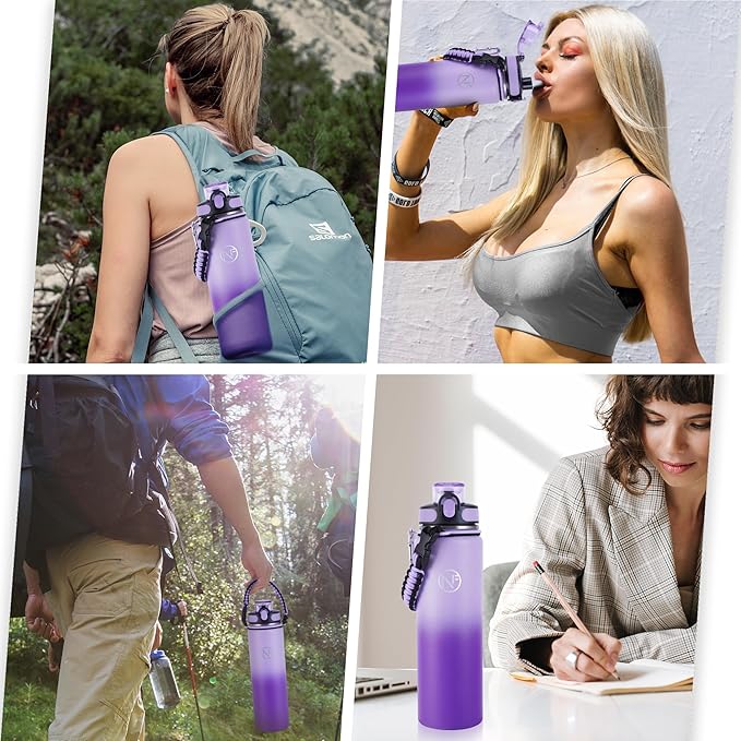 32 oz Insulated Water Bottle With Detachable Straw & Paracord Handle, Stainless Steel Thermos Water Bottle with Leakproof Lockable Lid, BPA-Free Sports Bottle