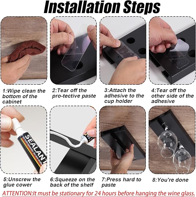 2 Pcs Wine Glass Holder Under Shelf or Cabinet Punch-free,Stemware Rack Glassware Drying Storage Hanger for Kitchen,Bar and Restaurant (White)