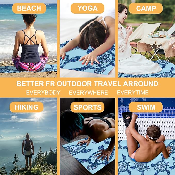 Beach Towel Oversized, Boho Sea Turtles Microfiber Beach Towels, Lightweight, Soft Absorbent, Quick Dry, Sand-Free Beach Blanket, Unique and Ideal Gift for Camping, Pool,Yoga, 29.5” X 59”